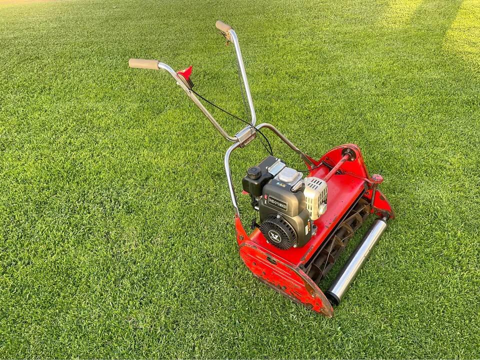 Reel mower in action on a Perth lawn — precise, low-cut finish by Mr Sparkle Prestige.